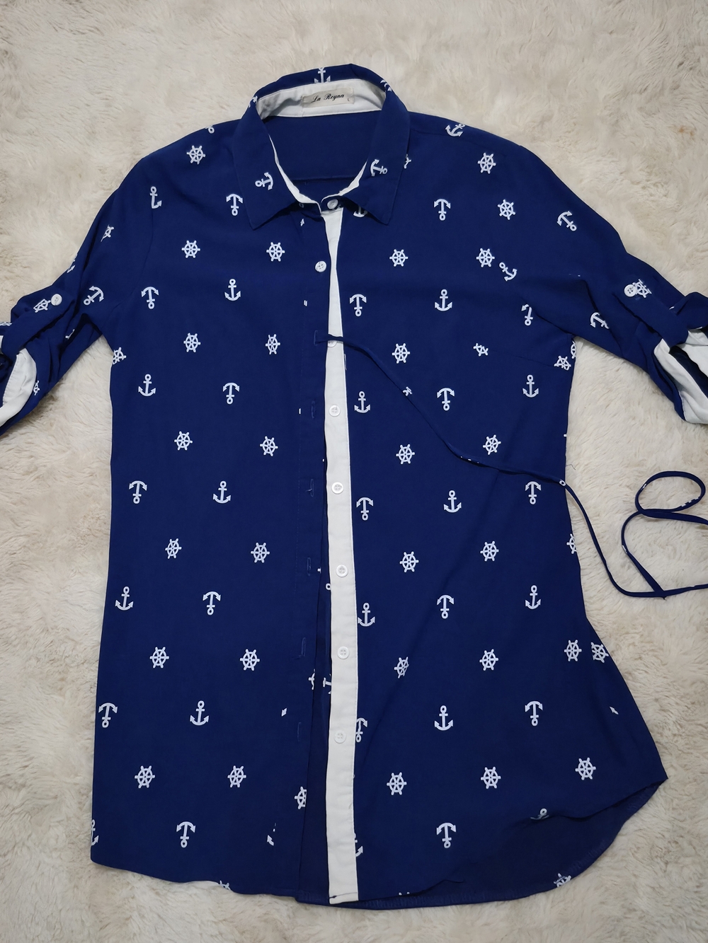 Nautical Print Button-Down Blue Shirt